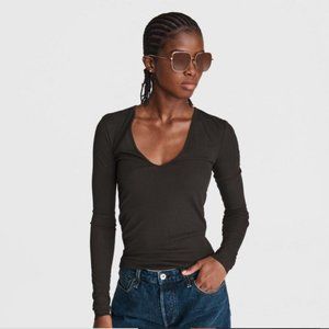 COPY - Rag & Bone Zoe Deep Vee Rib Long Sleeve in Black